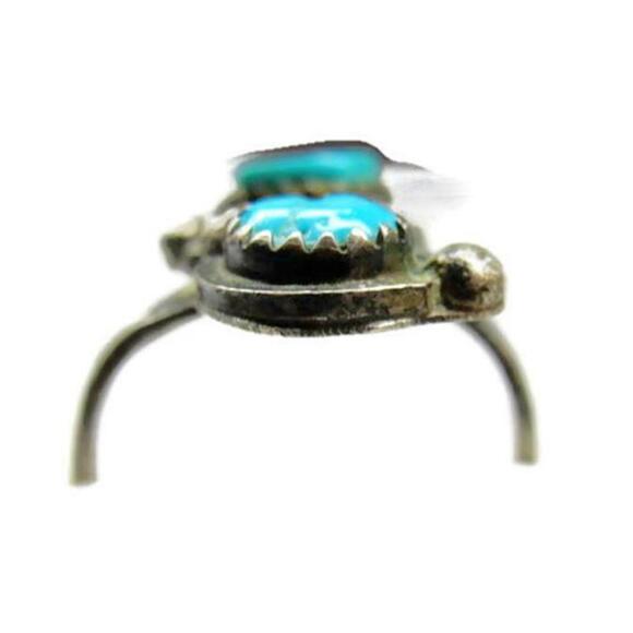 sz 6 1/2 Tribal Ring Blue Turquoise Patina 3.69g sz 6.50 Vintage Sterling Silver - Picture 5 of 12